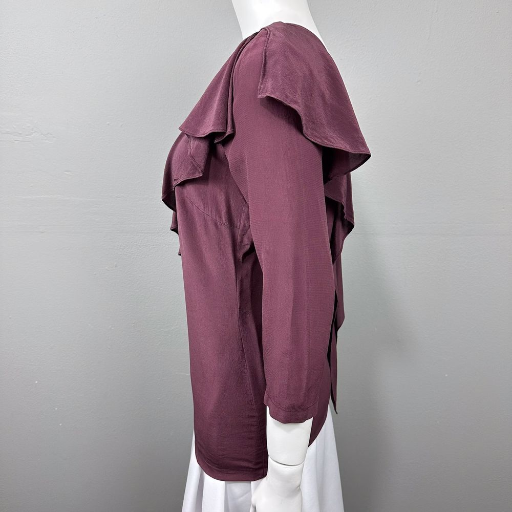 See by Chloe Silk Ruffle Blouse Size 2 Burgundy Asymmetric Romantic‎ Artsy FLAWS - Picture 9 of 16
